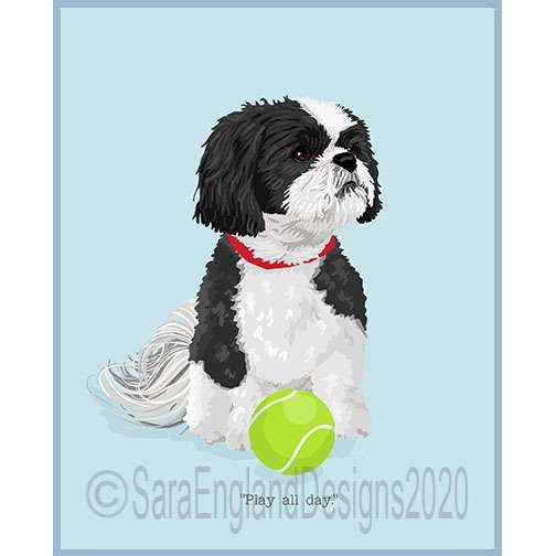 Shih Tzu - Play All Day - Two Versions - Black & White