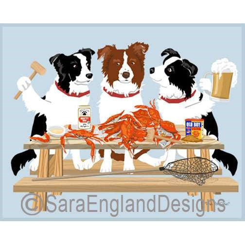 Border Collie - Crab Feast - Two Versions - Red
