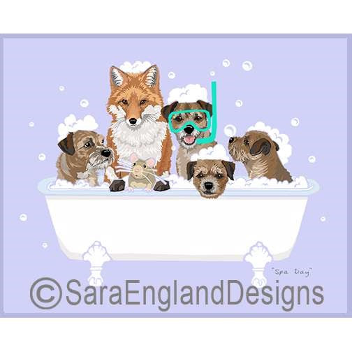 Border Terrier - Spa Day - Two Versions - With Fox