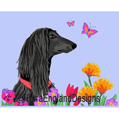 Afghan Hound - Garden - Two Versions - Black