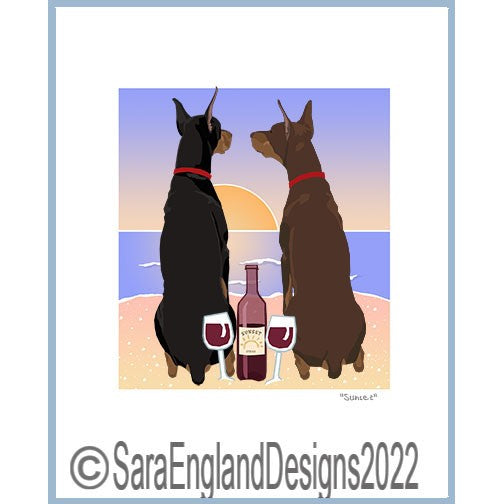 Doberman Pinscher - Sunset - Wine - Three Versions - Black & Red
