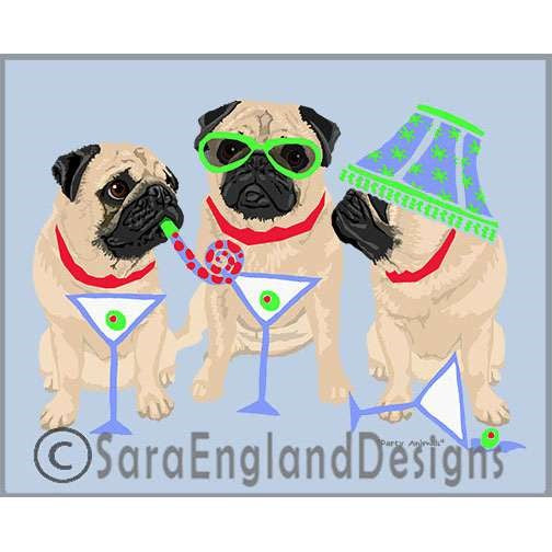 Pug - Party Animals - Three Versions - Fawn