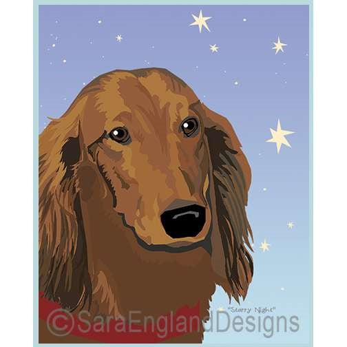 Dachshund-Long Hair - Starry Night - Two Versions - Red