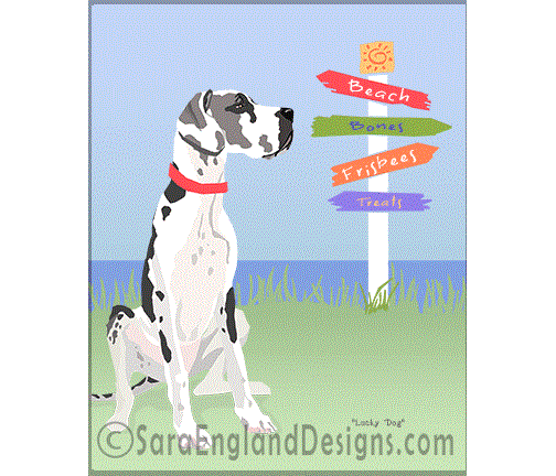 Great Dane - Lucky Dog - Four Versions - Natural Ears-Harlequin