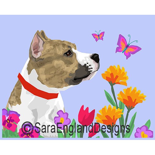American Staffordshire Terrier - Garden - Two Versions - Brindle