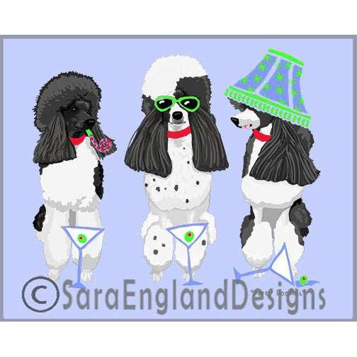 Poodle-Standard - Party Animals - Four Versions - Black&White