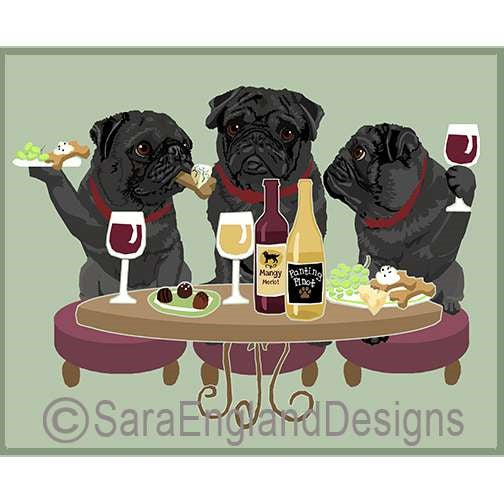 Pug - Dogs Wineing - Three Versions - Black