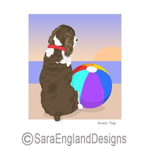 English Springer Spaniel - Beach Day - Two Versions - Liver