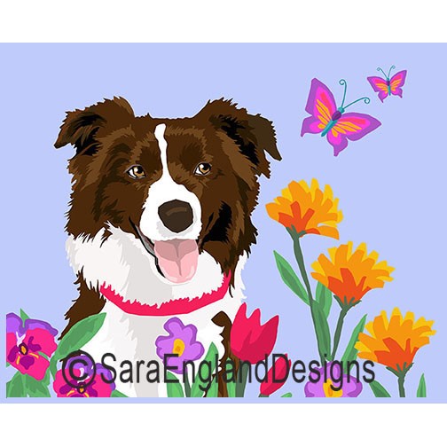 Border Collie - Garden - Two Versions - Red