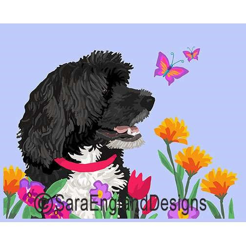 Portuguese Water Dog - Garden - Two Versions - Black