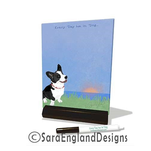 Cardigan Corgi - Dry Erase Tile - Two Versions - Every Day Has Its Dog - Black & White