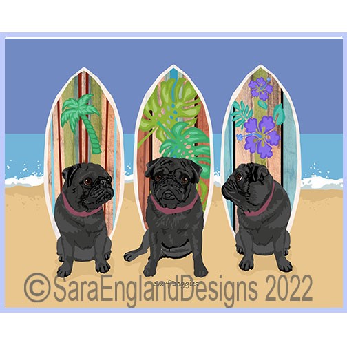 Pug - Surf Doggies - Three Versions - Black