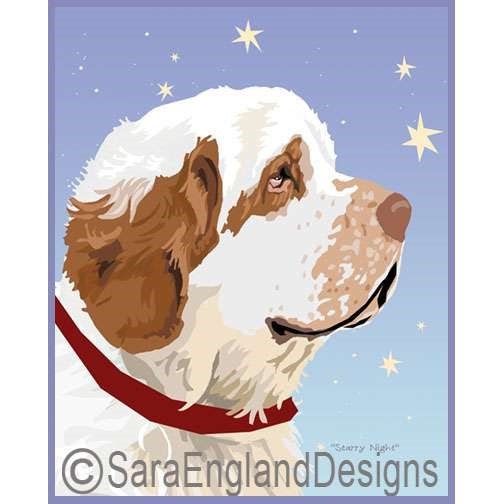 Clumber Spaniel - Starry Night - Two Versions - Side