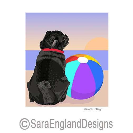 Pug - Beach Day - Two Versions - Black