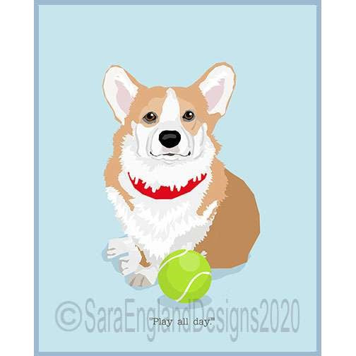Pembroke Corgi - Play All Day - Two Versions - Red