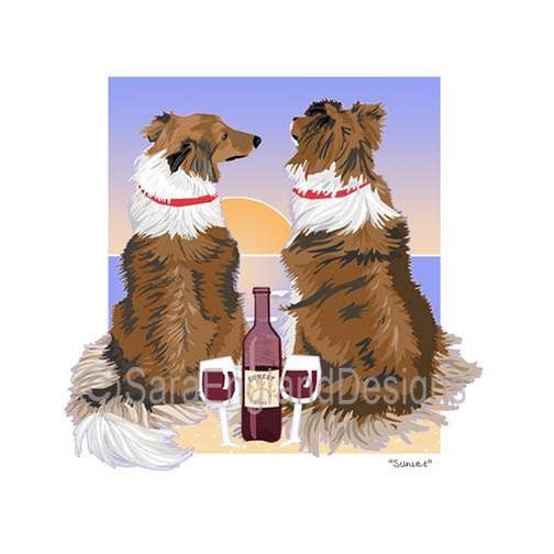 Shetland Sheepdog (Sheltie) - Sunset (W/ Wine) - Two Versions - Sable