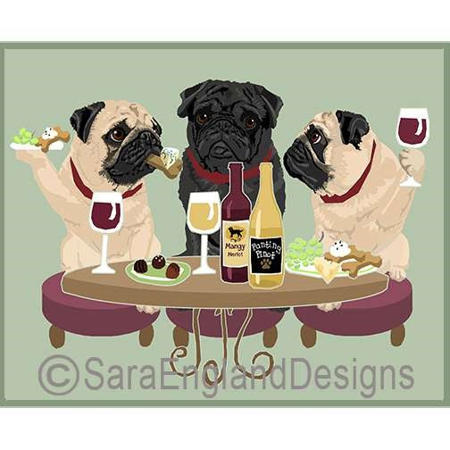 Pug - Dogs Wineing - Three Versions - Mixed