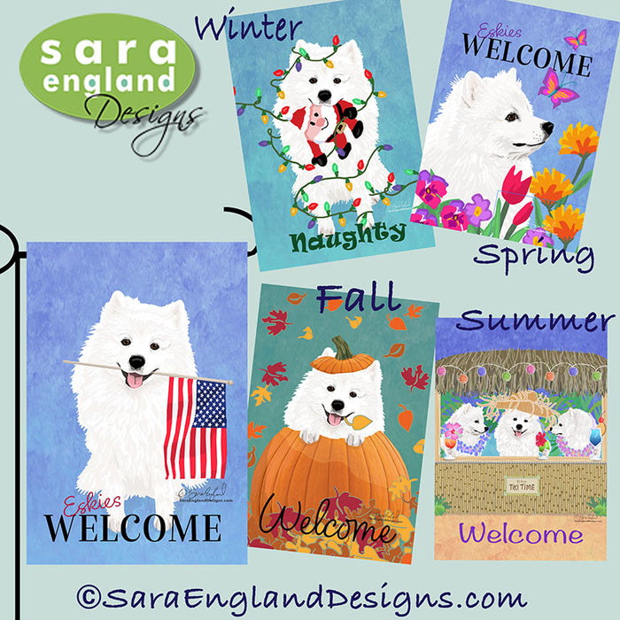 American Eskimo Four Seasons Flag Set - Set of 4 Flags - One Predetermined Design for Each Season