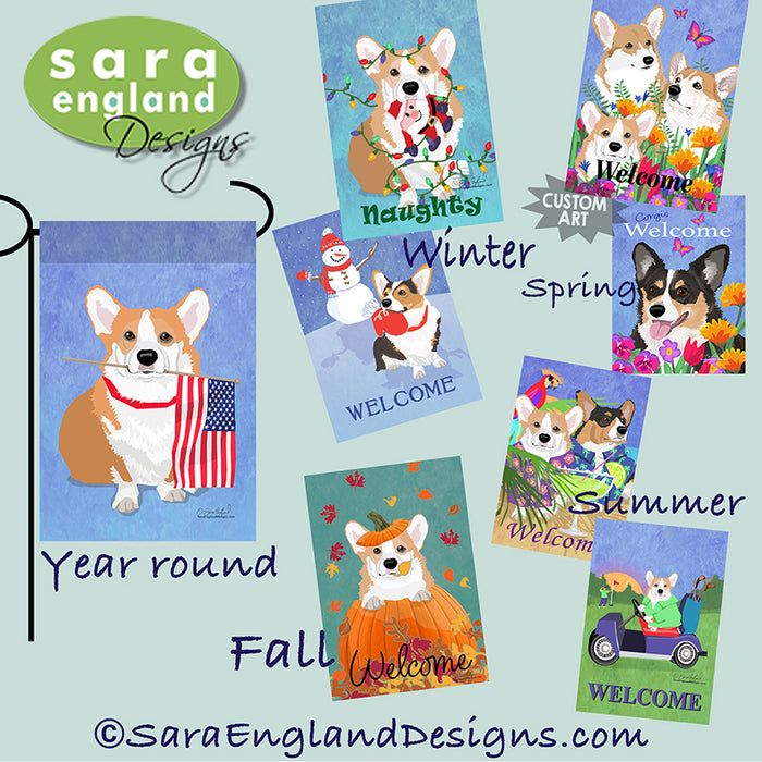 Pembroke Welsh Corgi Four Seasons Flag Set - Set of 4 Flags - One Predetermined Design for Each Season