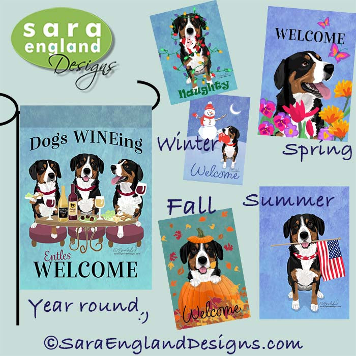 Entlebucher Mountain Dog Four Seasons Flag Set - Set of 4 Flags - One Predetermined Design for Each Season