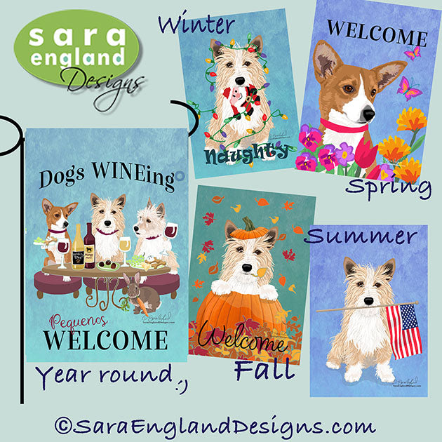 Portuguese Podengo Pequeno Four Seasons Flag Set - Set of 4 Flags - One Predetermined Design for Each Season