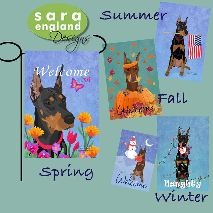 Doberman Pinscher Four Seasons Flag Set - Set of 4 Flags - One Predetermined Design for Each Season