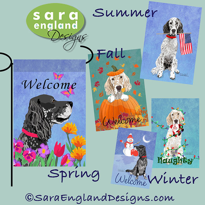 English Setter Four Seasons Flag Set - Set of 4 Flags - One Predetermined Design for Each Season