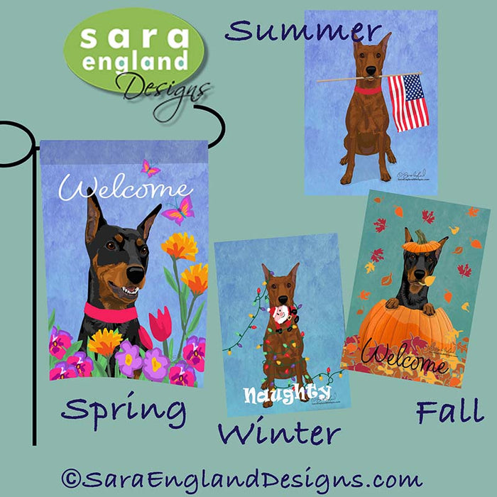 German Pinscher Four Seasons Flag Set - Set of 4 Flags - One Predetermined Design for Each Season