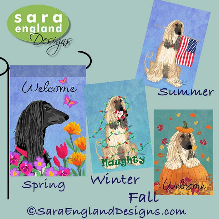 Afghan Hound Four Seasons Flag Set - Set of 4 Flags - One Predetermined Design for Each Season