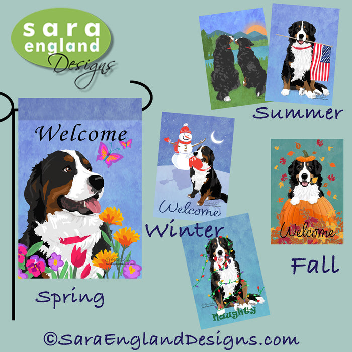 Bernese Mountain Dog Four Seasons Flag Set - Set of 4 Flags - One Predetermined Design for Each Season