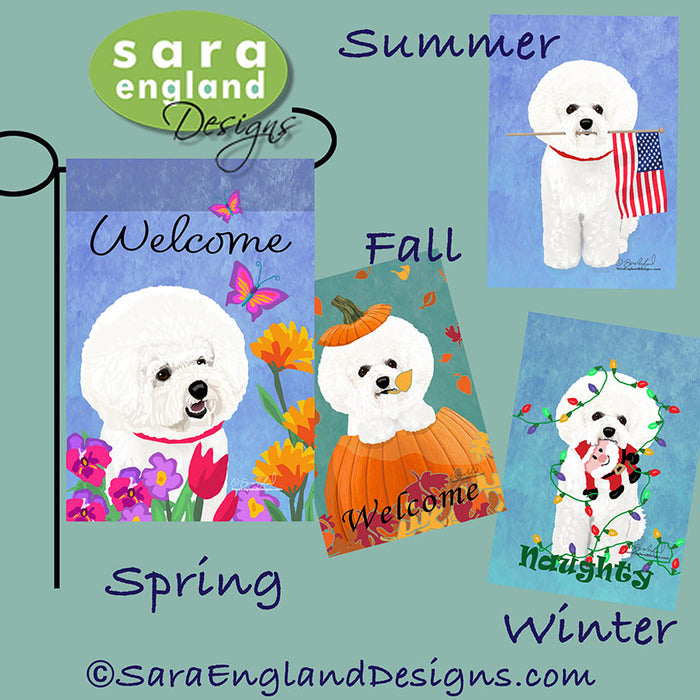 Bichon Frise Four Seasons Flag Set - Set of 4 Flags - One Predetermined Design for Each Season