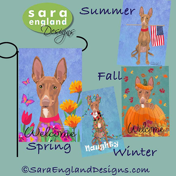 Cirneco dell'Etna Four Seasons Flag Set - Set of 4 Flags - One Predetermined Design for Each Season