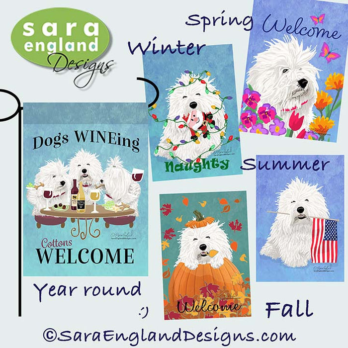 Coton de Tulear Four Seasons Flag Set - Set of 4 Flags - One Predetermined Design for Each Season