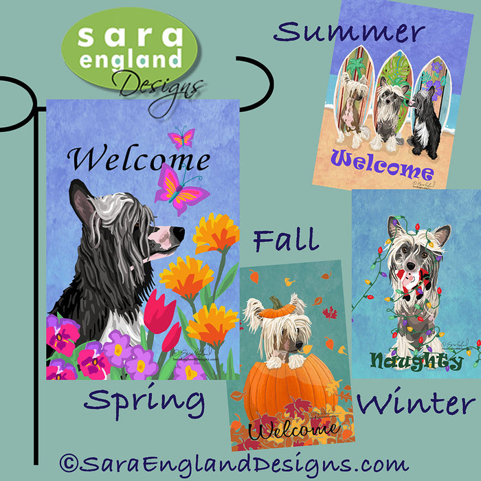 Chinese Crested Four Seasons Flag Set - Set of 4 Flags - One Predetermined Design for Each Season