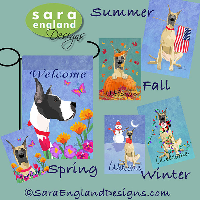 Great Dane Terrier Four Seasons Flag Set - Set of 4 Flags - One Predetermined Design for Each Season