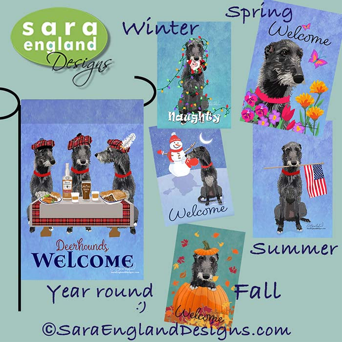 Scottish Deerhound Four Seasons Flag Set - Set of 4 Flags - One Predetermined Design for Each Season