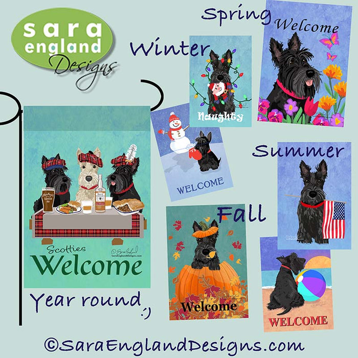 Scottish Terrier Four Seasons Flag Set - Set of 4 Flags - One Predetermined Design for Each Season