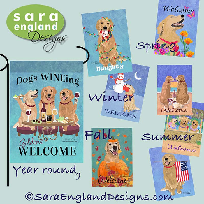 Golden Retriever Four Seasons Flag Set - Set of 4 Flags - One Predetermined Design for Each Season