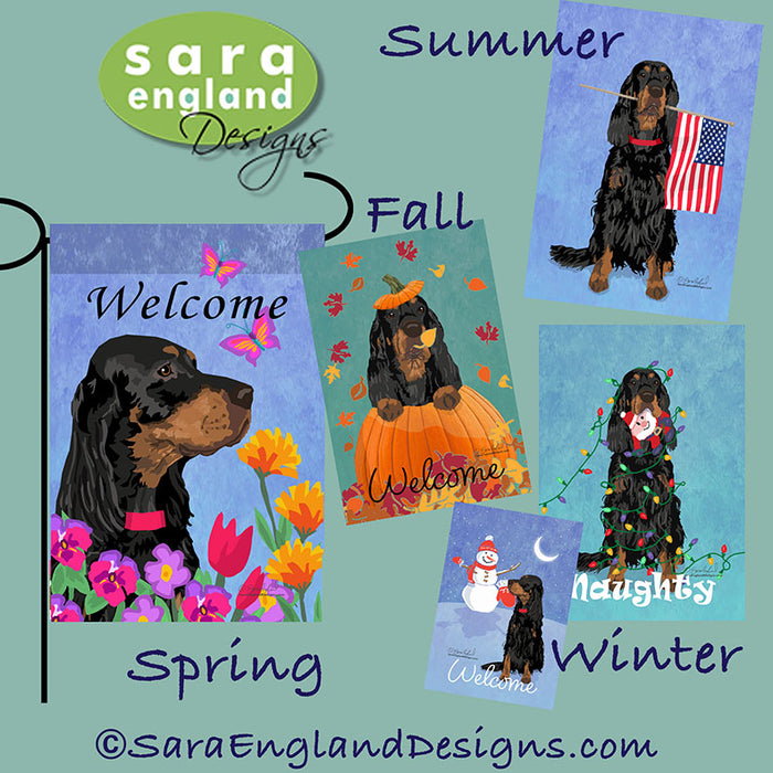 Gordon Setter Terrier Four Seasons Flag Set - Set of 4 Flags - One Predetermined Design for Each Season
