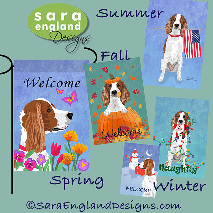 Irish Red & White Setter Four Seasons Flag Set - Set of 4 Flags - One Predetermined Design for Each Season