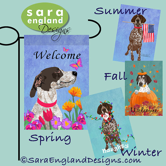 German Shorthaired Pointer Four Seasons Flag Set - Set of 4 Flags - One Predetermined Design for Each Season