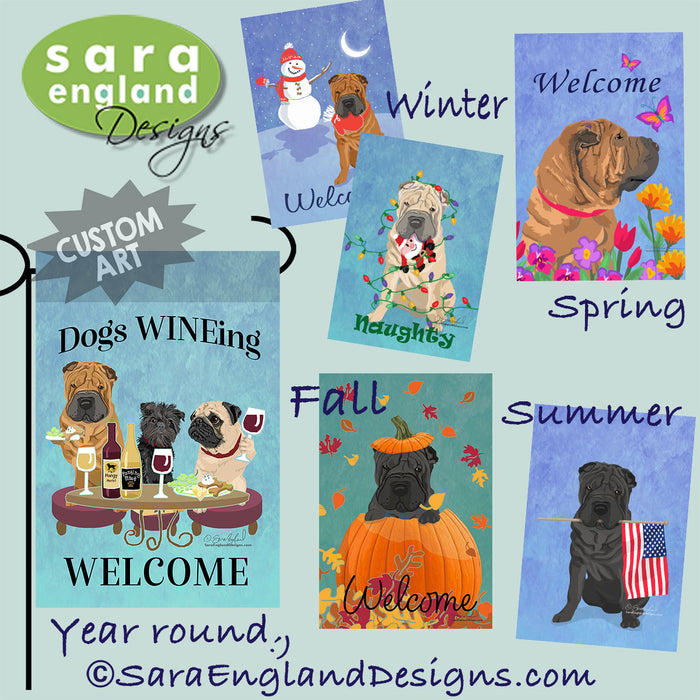 Shar-Pei Four Seasons Flag Set - Set of 4 Flags - One Predetermined Design for Each Season