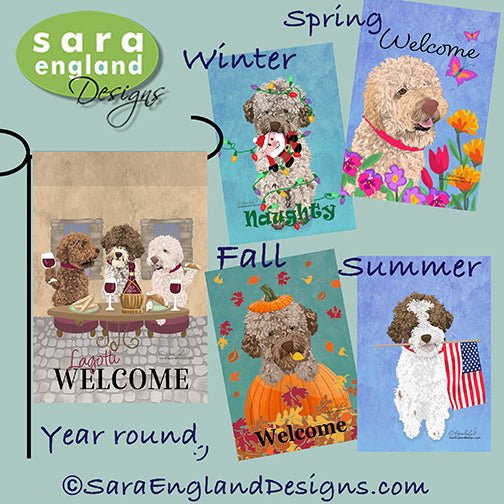 Lagotto Romagnolo Four Seasons Flag Set - Set of 4 Flags - One Predetermined Design for Each Season