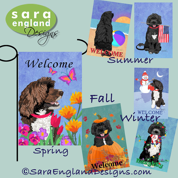 Portuguese Water Dog Four Seasons Flag Set - Set of 4 Flags - One Predetermined Design for Each Season