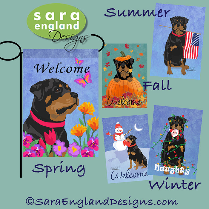 Rottweiler Four Seasons Flag Set - Set of 4 Flags - One Predetermined Design for Each Season