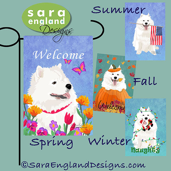 Samoyed Four Seasons Flag Set - Set of 4 Flags - One Predetermined Design for Each Season