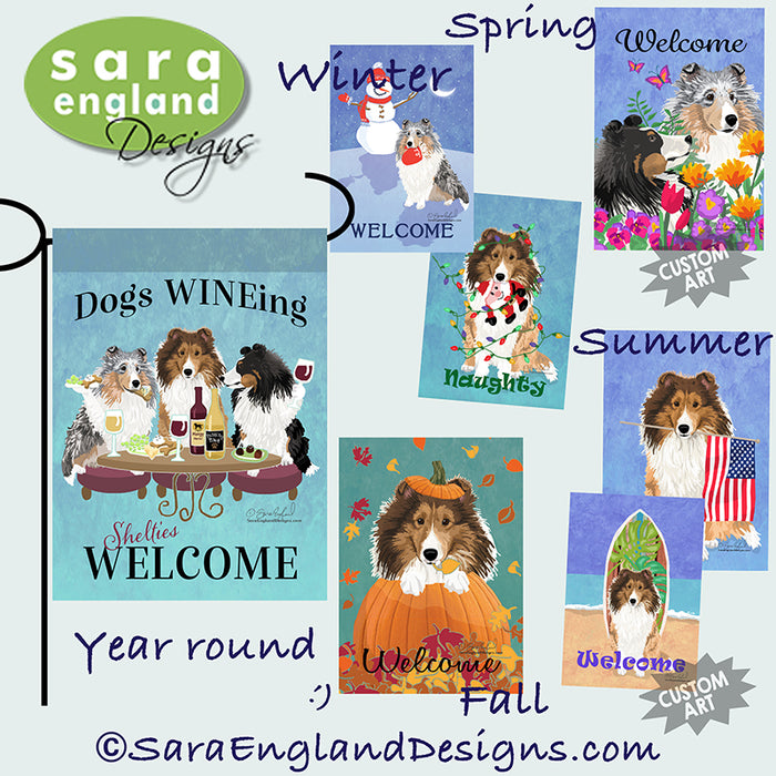 Shetland Sheepdog Four Seasons Flag Set - Set of 4 Flags - One Predetermined Design for Each Season