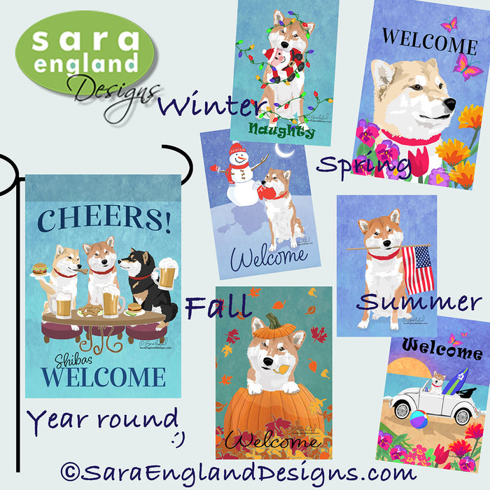 Shiba Inu Four Seasons Flag Set - Set of 4 Flags - One Predetermined Design for Each Season