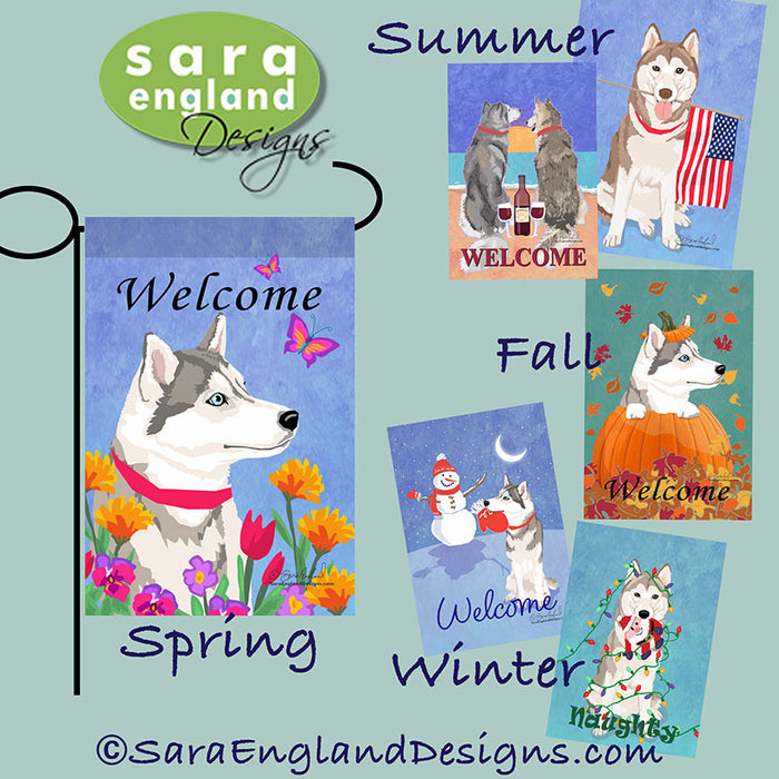 Siberian Husky Four Seasons Flag Set - Set of 4 Flags - One Predetermined Design for Each Season