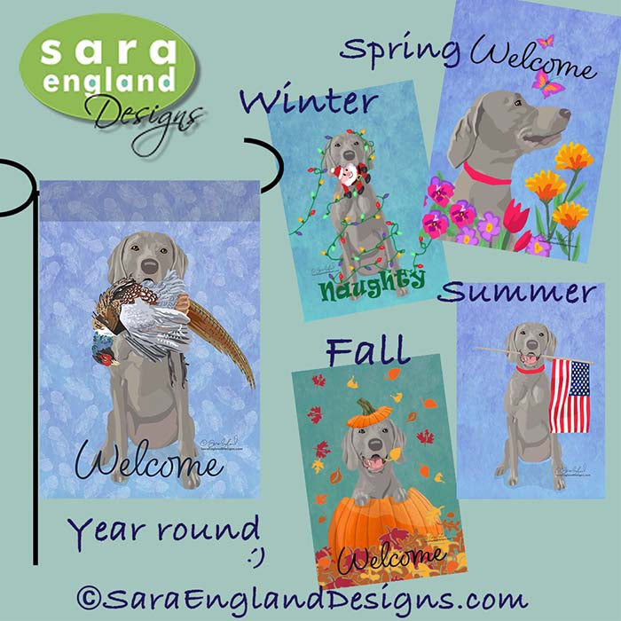 Weimaraner Four Seasons Flag Set - Set of 4 Flags - One Predetermined Design for Each Season